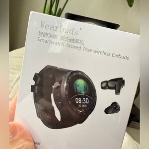 Black Smartwatch with True Wireless Earbuds
